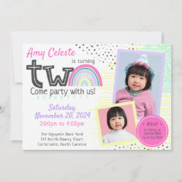 Convites Segundo aniversário Kawaii Doodles 2-Photo da Rain