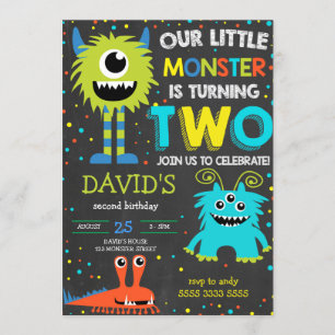 Convites segundo aniversário Monstro Pequeno Giz Monstro