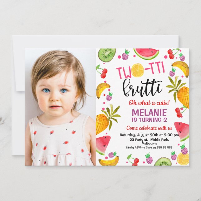 Convites Segundo aniversário multicolorido de fotos frutti  (Frente)