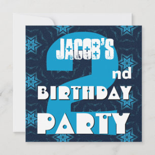 Convites segundo aniversário Party Two Year Big Blue Stars