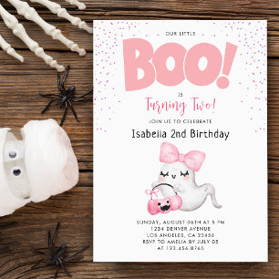 Convites Segundo aniversário Pequeno Boo Dois Menino Rosa