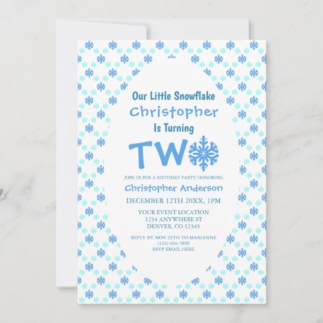 Convites Segundo aniversário Pequeno Floco de Neve (Frente)