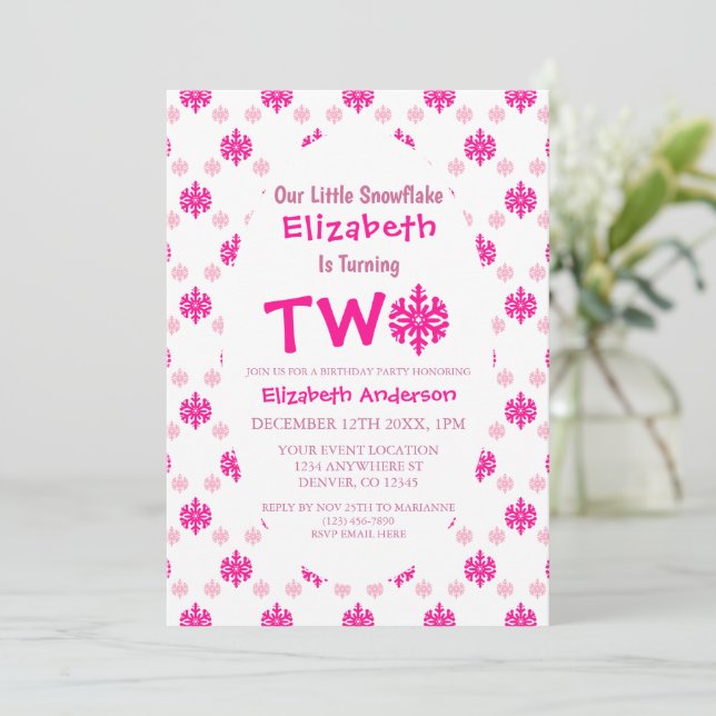 Convites Segundo aniversário Pequeno Floco de Neve (Em pé/Frente)