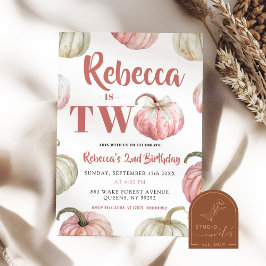 Convites Segundo aniversário Pumpkin Rosa Pastel