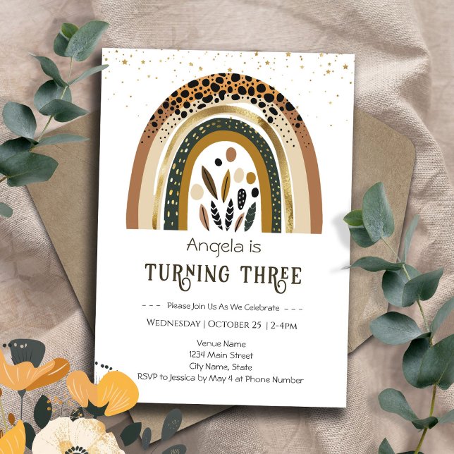 Convites Segundo aniversário Rainbow Boho (Criador carregado)