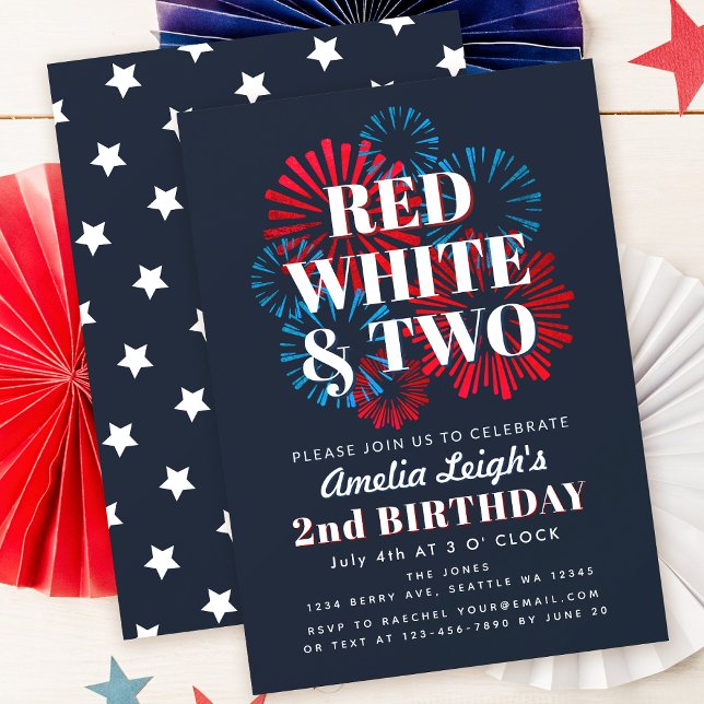 Convites Segundo aniversário Red White e Dois de 4 de julho (Criador carregado)