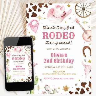 Convites Segundo Aniversário Rodeio Ocidental Rosa Cowgirl