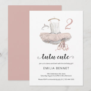Convites Segundo aniversário Rosa Ballerina Cute Minimalis