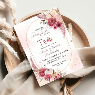 Convites Segundo aniversário Rosa Pequeno Pumpkin Twin Rapa