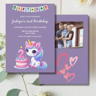 Convites Segundo aniversário roxo de foto da família de uni
