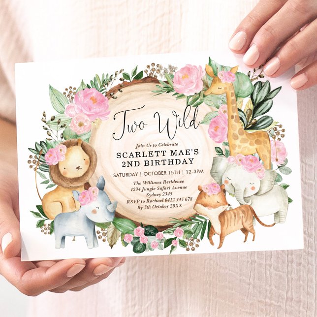 Convites Segundo aniversário Selvagem Floral Safari Selvage (Criador carregado)