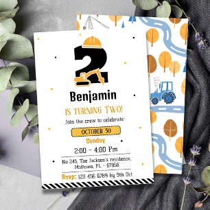 Convites Segundo aniversário simples e fofo de caminhoneiro