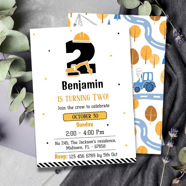 Convites Segundo aniversário simples e fofo de caminhoneiro (Criador carregado)