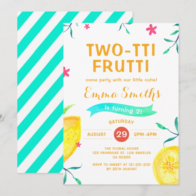 Convites segundo aniversário Tropical de Verão de 2010 Frut (Frente/Verso)