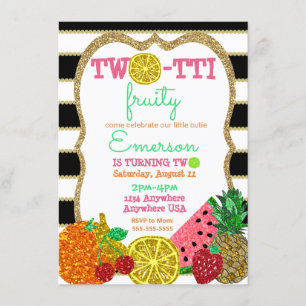 Convites segundo aniversário Tutti Frutti Glitter de dois-