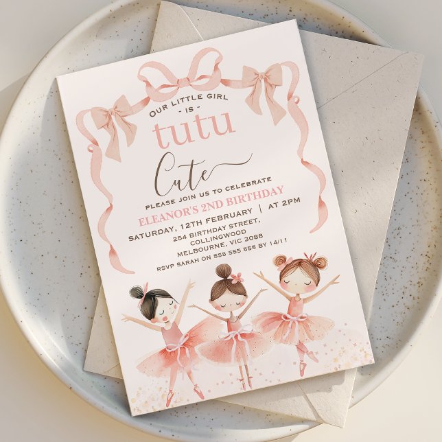 Convites segundo aniversário Tutu Ballerina, balé Rosa (Tutu Cute Second Birthday Invitation Template Ballerina Birthday Invitation Ballet 2nd Birthday

)