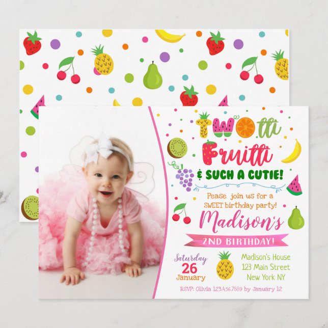 Convites Segundo aniversário Twotti frutti (Frente/Verso)