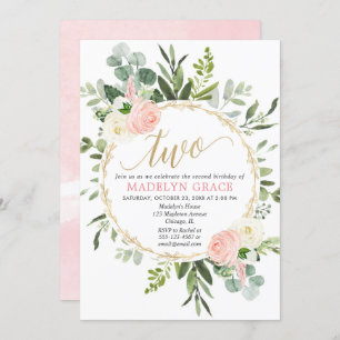 Convites segundo aniversário verde de ouro elegante