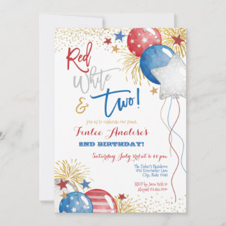 Convites Segundo aniversário Vermelho Branco e Azul Patriót