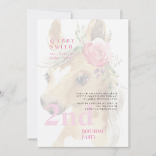 Convites segundo aniversário Watercolor Pink Pony Party