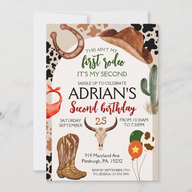 Convites Segundo de aniversário do cowboy Festa de aniversá (Frente)