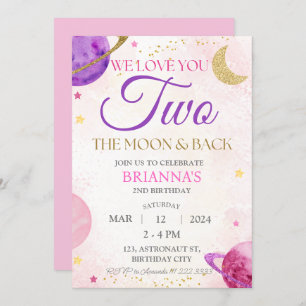 Convites Segundo Do Espaço Exterior Rosa Dois Do Aniversári