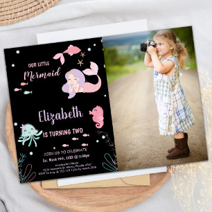 Convites Segundo Fotográfico Nossa Pequena Sereia Rosa Aniv
