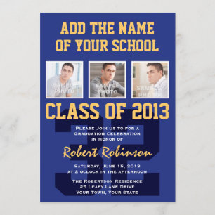 Convites Segundo grau Athlete Esportivo Graduação Azul Dour