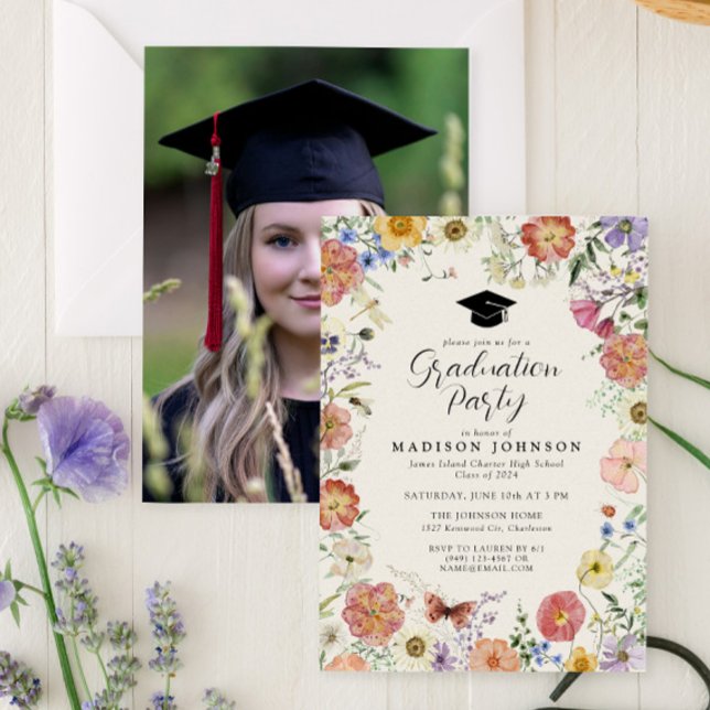 Convites Segundo grau de Fotografias com Flores Pressionada (Bloom into a Grad - Celebrate in Style 🌸)