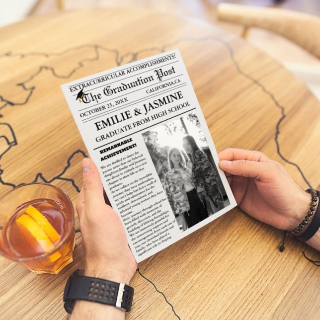 Convites Segundo grau de jornal para graduação gêmea modern (Criador carregado)