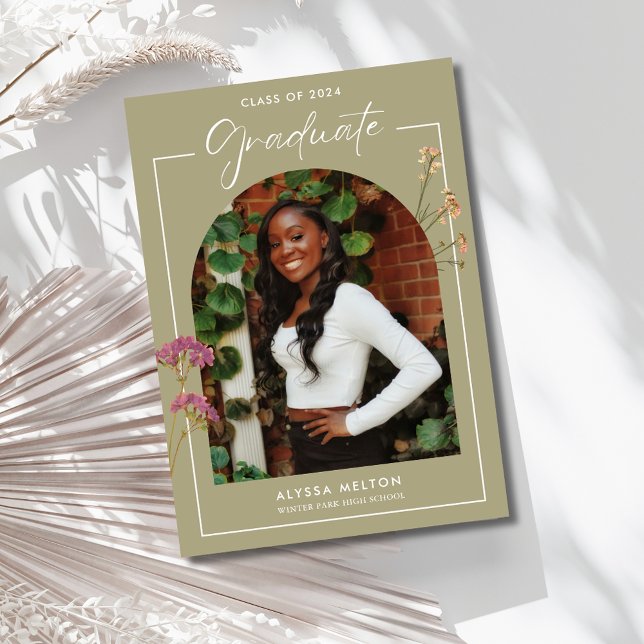 Convites Segundo grau Selvagens Festa de formatura de fotos (High School Wildflowers Photo Graduation Party Invitation)