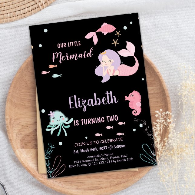 Convites segundo Nossas Pequenas Companhias de Sereia Rosa  (2nd Our Little Pink mermaid Birthday Invitations)