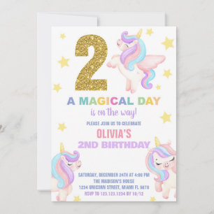 Convites segundo Rainbow Unicorn Aniversário Voa