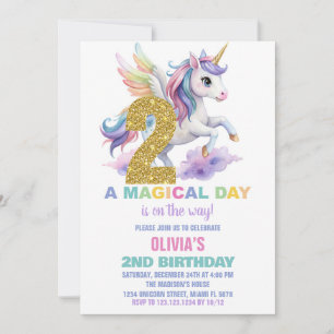 Convites segundo Rainbow Unicorn Aniversário Voa