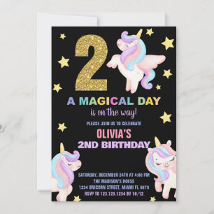Convites segundo Rainbow Unicorn Aniversário Voa