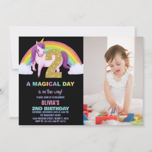 Convites segundo Rainbow Unicorn Birthday Invtions foto