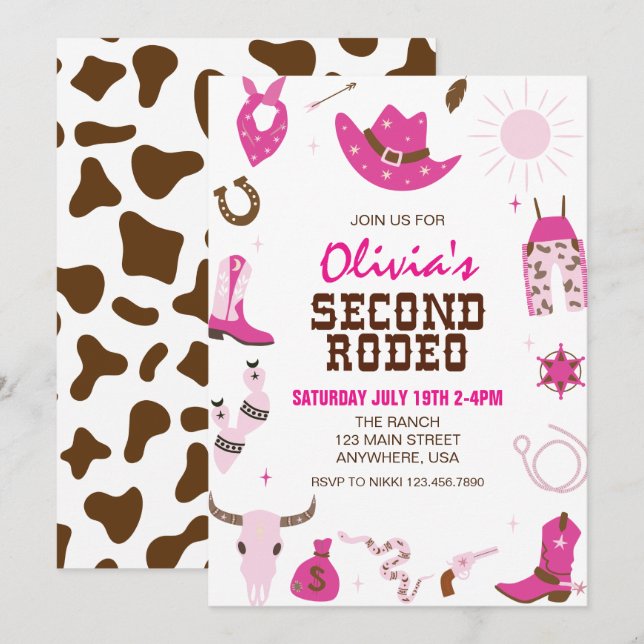Convites Segundo Rodeio Rosa Quente Ocidental Aniversário d (Frente/Verso)