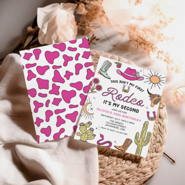 Convites Segundo Rodeio Rosa Western Aniversário de 2 anos (Criador carregado)
