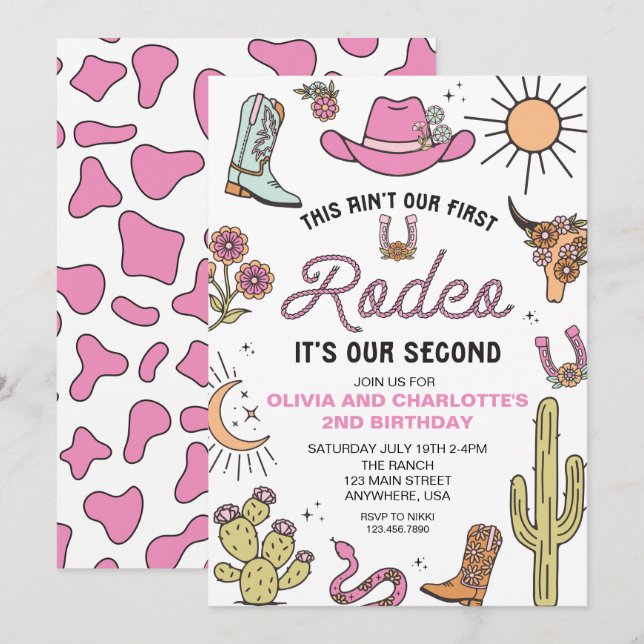 Convites Segundo Rodeo Rosa Ocidental Aniversário de 2 anos (Frente/Verso)
