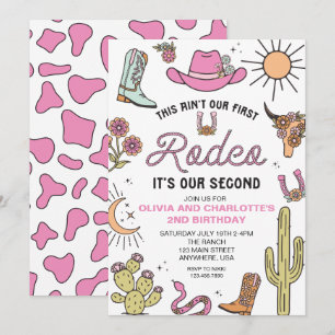 Convites Segundo Rodeo Rosa Ocidental Aniversário de 2 anos