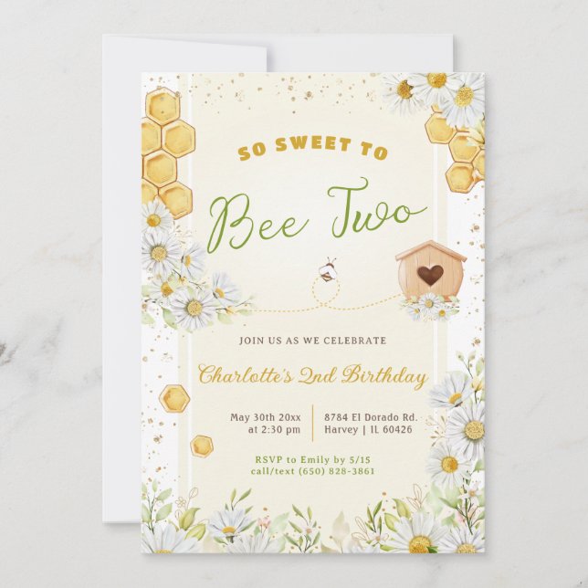 Convites segundo Segundo Aniversário Abelha Doce Duas Menin (Frente)