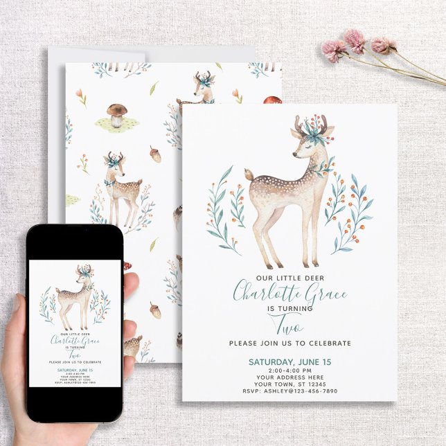 Convites Segundo segundo aniversário do Woodland Forest Dee (Criador carregado)