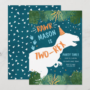 Convites Segundo T-Rex RAWR de dois ridos do Dinossaur no S