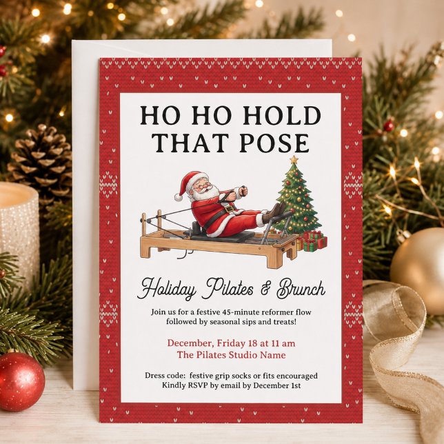 Convites Segure Essa Pose Funny Christmas Pilates Brunch (HoHoHold That Pose Funny Christmas Pilates Brunch Invitation
)