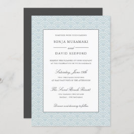 Convites Seigaiha | Casamento Dusty Blue wave Beach