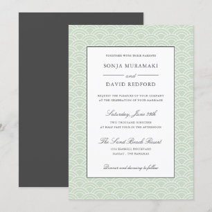 Convites Seigaiha  Casamento Dusty Green wave Beach