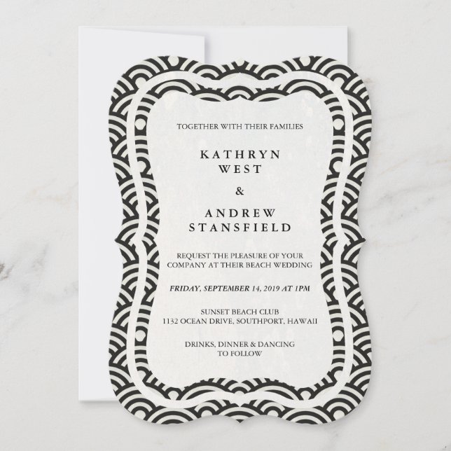 Convites Seigaiha Japonês Ondas De Praia Elegante (Frente)