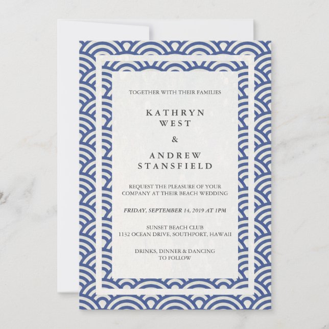 Convites Seigaiha Japonês Ondas De Praia Elegante (Frente)