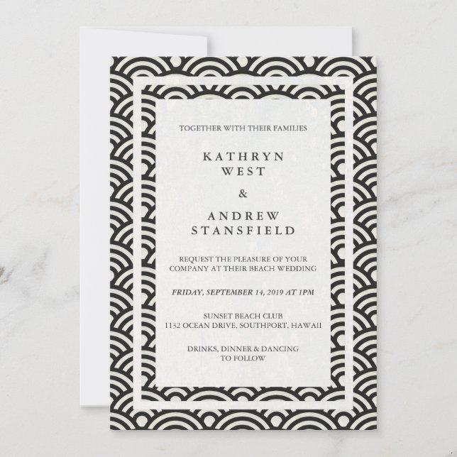 Convites Seigaiha Japonês Ondas De Praia Elegante (Frente)