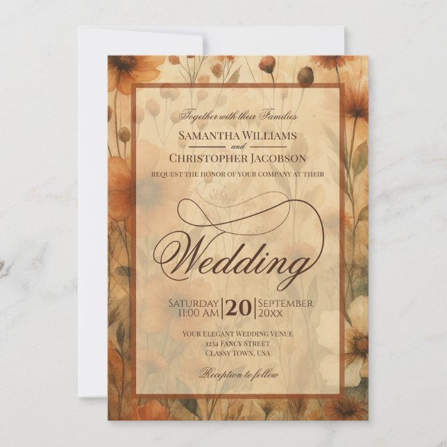 Convites Seinna Boho Wildflowers Fancy Script Wedding (Frente)